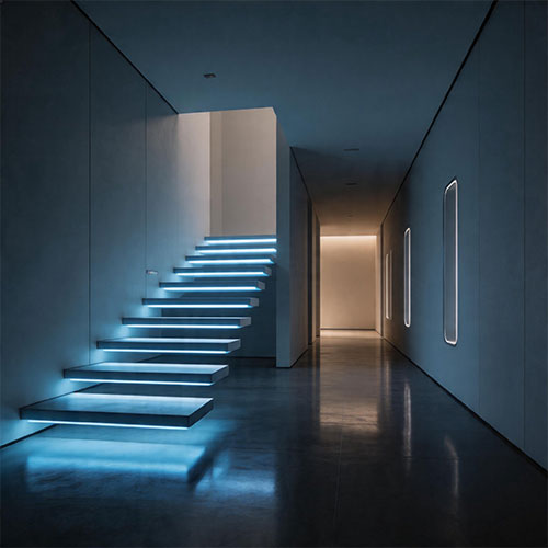 Smart LED Integrated Cantilevered Floating Staircase